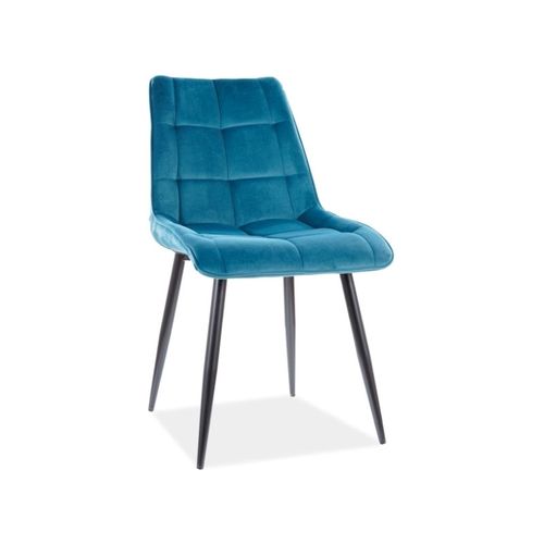 Chaise Chic En Velours Matelassé - Bleu Canard - H 88 Cm