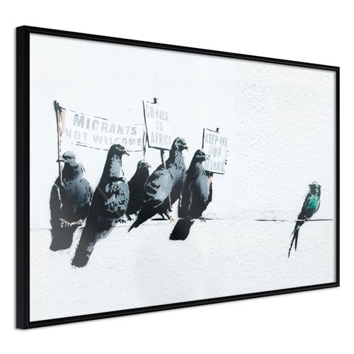 Affiche Murale Encadrée "banksy Pigeons" 45 X 30 Cm Noir