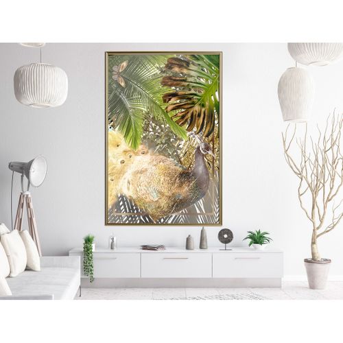 Affiche Murale Encadrée "fairy-tale Peacock In The Jungle" 40 X 60 Cm Doré