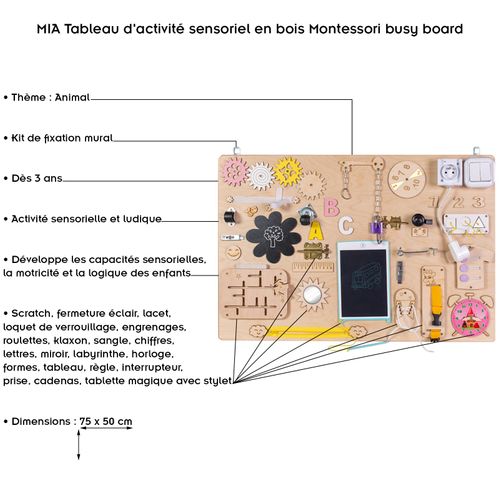 Sumtoco – Busy Board Montessori Ferme – 22 Activités éducatives – Livre Sensoriel 1-4 Ans – Portable