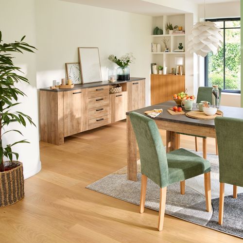 Buffet 3 portes 4 tiroirs ANVERS imitation chêne vieilli/ béton