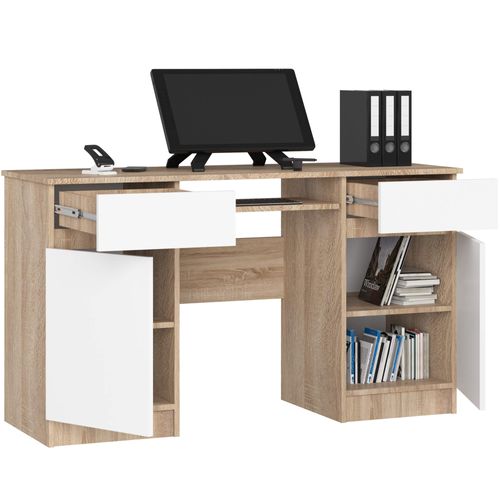 Akord Bureau 2 Portes 2 Tiroirs Chêne Sonoma/blanc 135x50x77