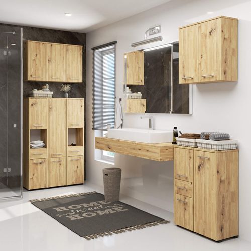 Armoire Salle De Bains Akord Fin Accr. Au Mur Chêne Artisan 60 Cm 2 Portes Façade Chêne Artisan