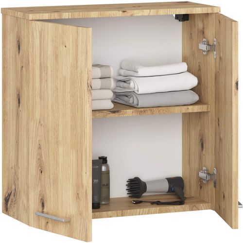 Armoire Salle De Bains Akord Fin Accr. Au Mur Chêne Artisan 60 Cm 2 Portes Façade Chêne Artisan