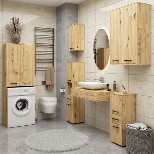 Armoire Salle De Bains Akord Fin Accr. Au Mur Chêne Artisan 30 Cm 1 Porte Façade Chêne Artisan