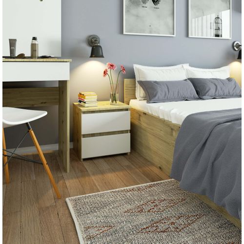 Akord Chevet 2 Tiroirs Chêne Artisan/blanc 40x35x40