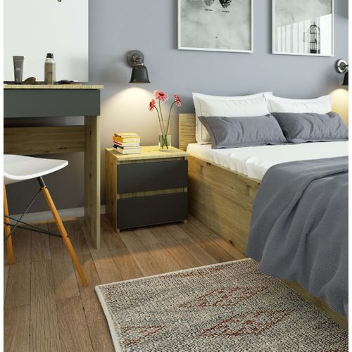 Akord Chevet 2 Tiroirs Chêne Artisan/gris Graphite 40x35x40