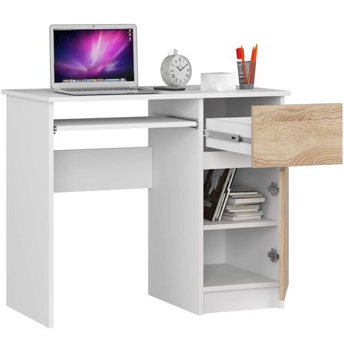 Akord Bureau 1 Tiroir 1 Armoire Piksel Droit Blanc Et Chêne Sonoma 90x50x77