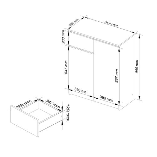 Akord Commode 2 Portes 1 Tiroir Blanc 80x40x99