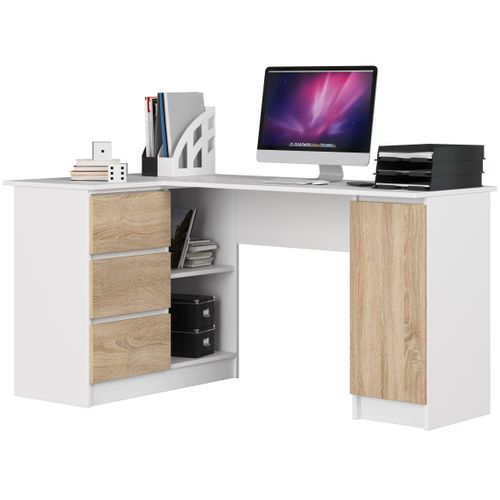 Akord Bureau D'angle Gauche 3 Tiroirs 1 Placard Blanc/chêne Sonoma 155x85x77