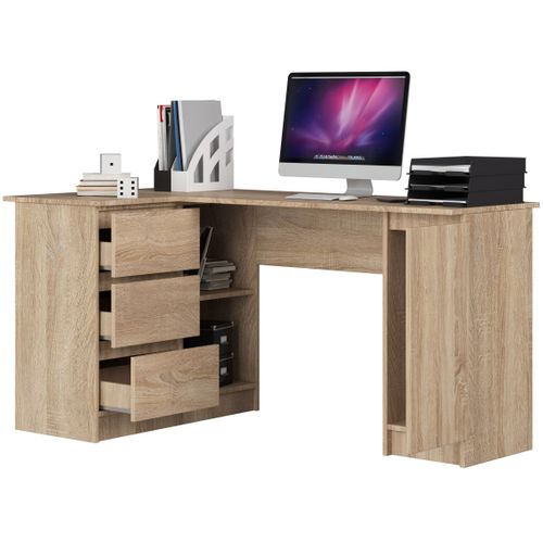 Akord Bureau D'angle Gauche 3 Tiroirs 1 Placard Chêne Sonoma 155x85x77