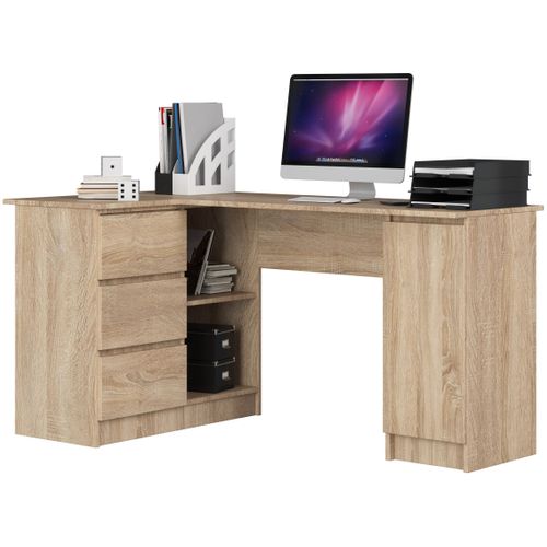 Akord Bureau D'angle Gauche 3 Tiroirs 1 Placard Chêne Sonoma 155x85x77