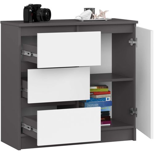 Akord Buffet Jerry 1 Porte 3 Tiroirs Gris Graphite/blanc 80x35x77