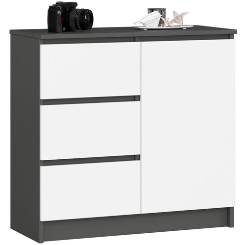 Akord Buffet Jerry 1 Porte 3 Tiroirs Gris Graphite/blanc 80x35x77