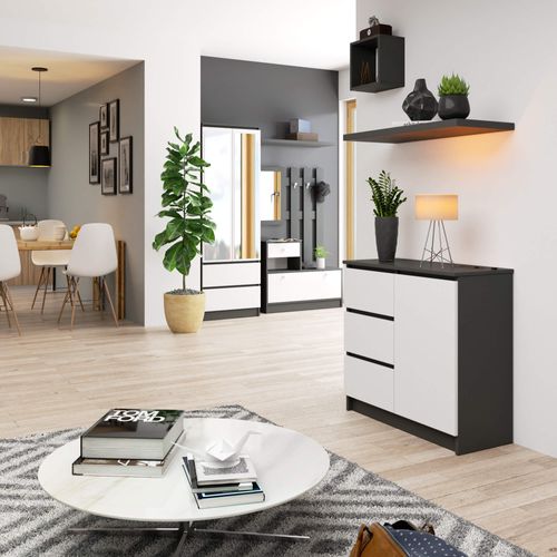 Akord Buffet Jerry 1 Porte 3 Tiroirs Gris Graphite/blanc 80x35x77