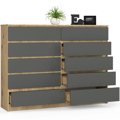 Akord Commode 10 Tiroirs Chêne Artisan/gris Graphite 160x40x121