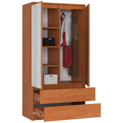 Akord Armoire 2 Portes 2 Tiroirs 2 Miroirs Aulne 90x51x180