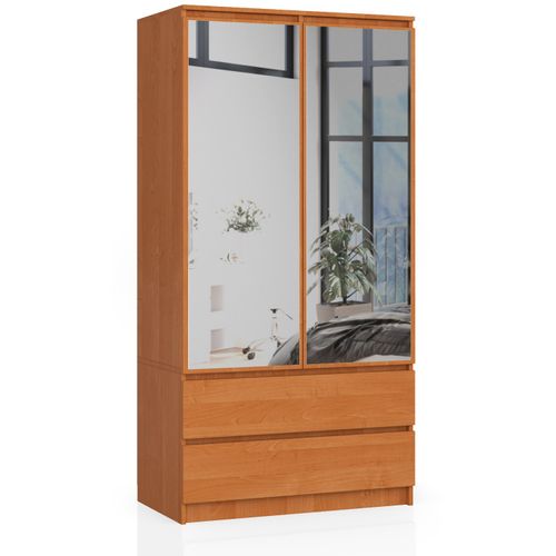 Akord Armoire 2 Portes 2 Tiroirs 2 Miroirs Aulne 90x51x180