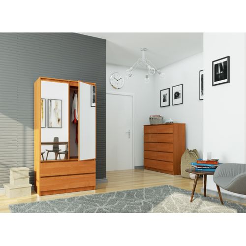 Akord Armoire 2 Portes 2 Tiroirs 2 Miroirs Aulne 90x51x180