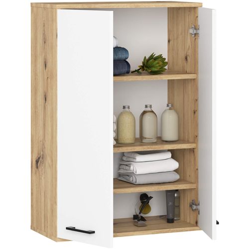 Armoire Salle De Bains Suspendue Fin Chêne Artisan 64 Cm 2 Portes Pleine Blanche 64x30x94 Cm