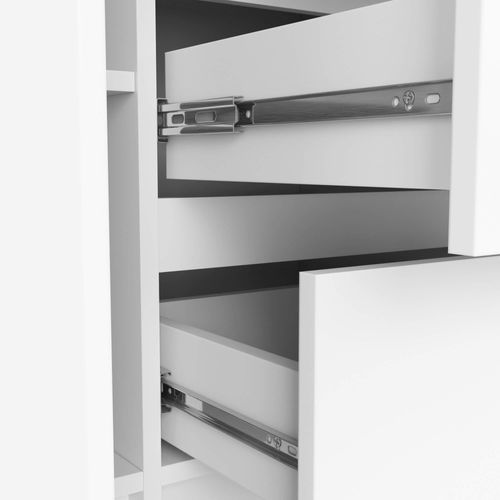 Commode K100 Blanche 101 Cm 2 Portes 3 Tiroirs Façade Blanche 4 Étagères 101x35x76 Cm