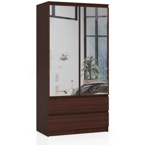 Akord Armoire 2 Portes 2 Tiroirs 2 Miroirs Wengé 90x51x180