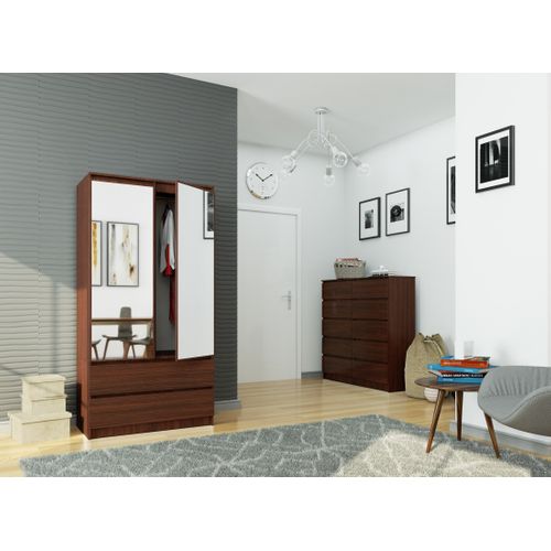 Akord Armoire 2 Portes 2 Tiroirs 2 Miroirs Wengé 90x51x180