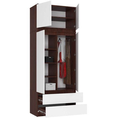Akord Armoire Surmeuble 2 Portes 2 Tiroirs Wengé Et Blanc 90x51x234