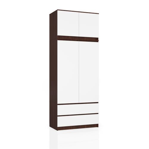 Akord Armoire Surmeuble 2 Portes 2 Tiroirs Wengé Et Blanc 90x51x234