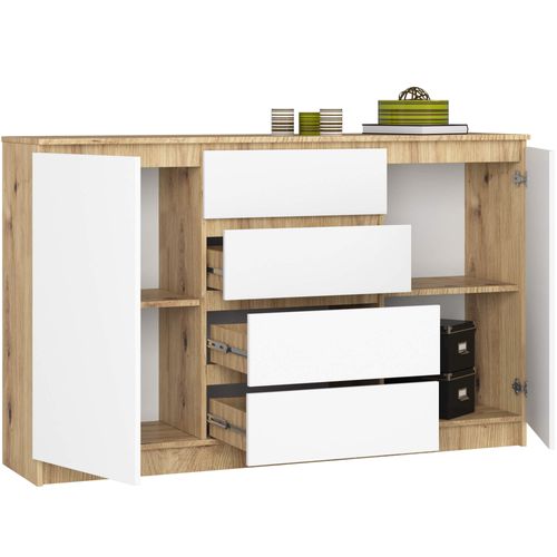 Akord Buffet 2 Portes 4 Tiroirs Chêne Artisan/blanc 160x40x99