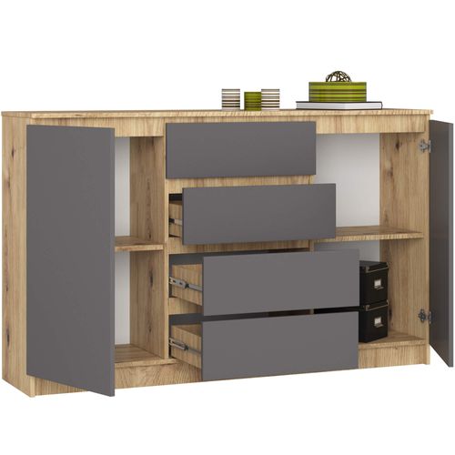 Akord Buffet 2 Portes 4 Tiroirs Chêne Artisan/gris Graphite 160x40x99