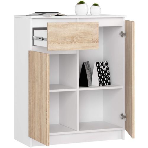 Akord Commode 2 Portes 1 Tiroir Blanc Chêne Sonoma 80x40x99