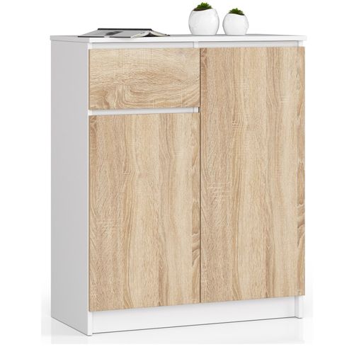 Akord Commode 2 Portes 1 Tiroir Blanc Chêne Sonoma 80x40x99