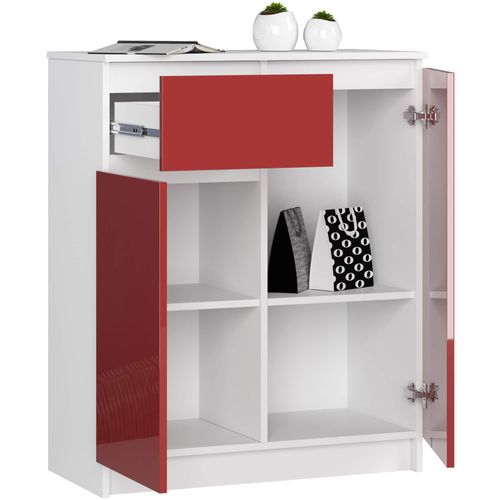 Akord Commode 2 Portes 1 Tiroir Blanc Rouge Brillant 80x40x99