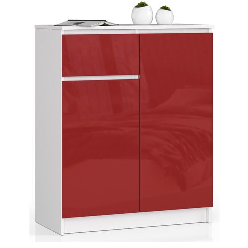 Akord Commode 2 Portes 1 Tiroir Blanc Rouge Brillant 80x40x99