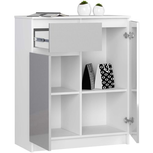 Akord Commode 2 Portes 1 Tiroir Blanc Métallique Brillant 80x40x99