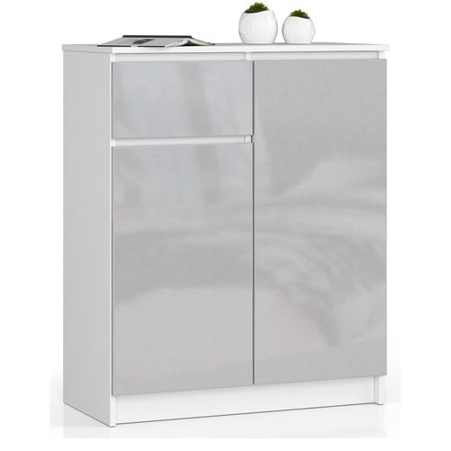 Akord Commode 2 Portes 1 Tiroir Blanc Métallique Brillant 80x40x99