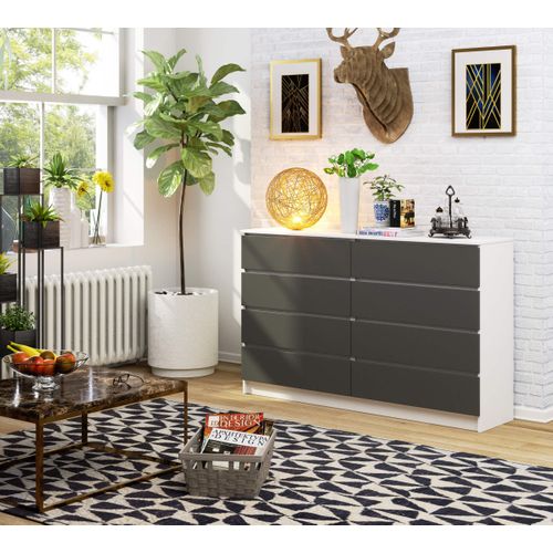 Akord Commode 8 Tiroirs Blanc/gris Graphite 160x40x99