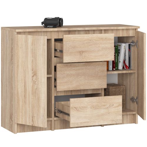 Commode K100 Chêne Sonoma 101 Cm 2 Portes 3 Tiroirs Façade Chêne Sonoma 4 Étagères 101x35x76 Cm