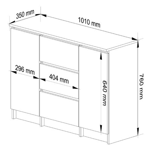 Commode K100 Chêne Sonoma 101 Cm 2 Portes 3 Tiroirs Façade Chêne Sonoma 4 Étagères 101x35x76 Cm