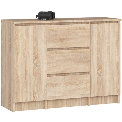 Commode K100 Chêne Sonoma 101 Cm 2 Portes 3 Tiroirs Façade Chêne Sonoma 4 Étagères 101x35x76 Cm
