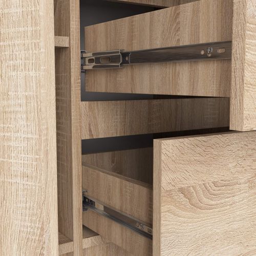 Commode K100 Chêne Sonoma 101 Cm 2 Portes 3 Tiroirs Façade Chêne Sonoma 4 Étagères 101x35x76 Cm