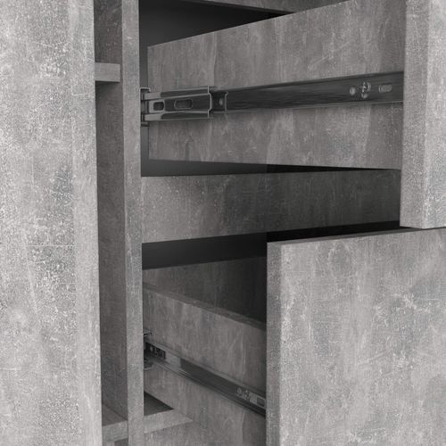 Commode K100 Béton 101 Cm 2 Portes 3 Tiroirs Façade Béton 4 Étagères 101x35x76 Cm