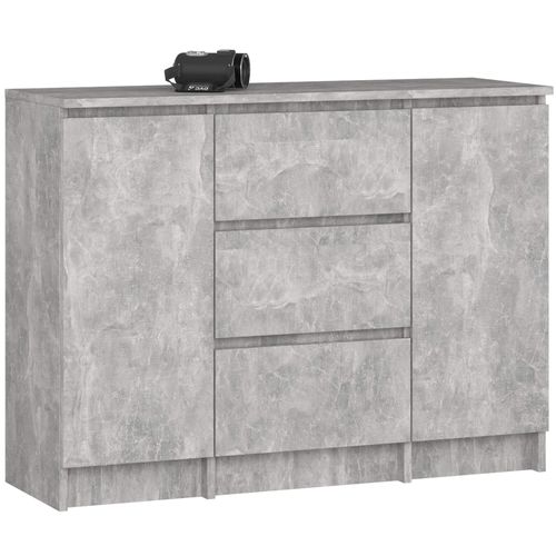 Commode K100 Béton 101 Cm 2 Portes 3 Tiroirs Façade Béton 4 Étagères 101x35x76 Cm
