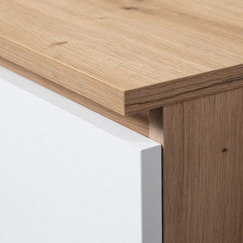 Commode K100 Chêne Artisan 101 Cm 2 Portes 3 Tiroirs Façade Blanche 4 Étagères 101x35x76 Cm