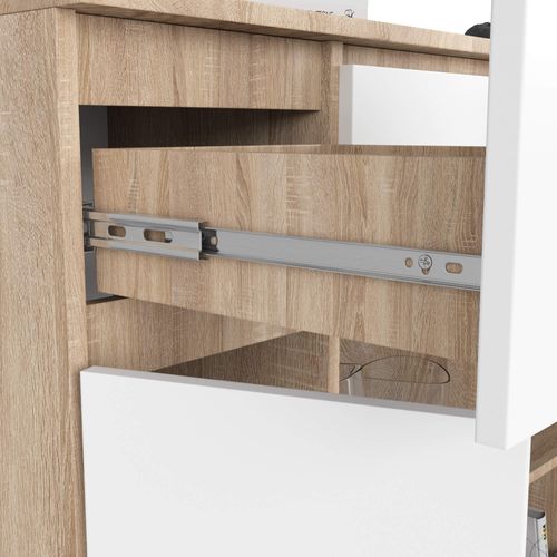 Commode K100 Chêne Sonoma 101 Cm 2 Portes 3 Tiroirs Façade Blanche 6 Étagères 101x35x98 Cm