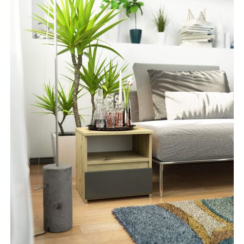 Akord Chevet De Rangement Chêne Artisan Et Gris Graphite Design Contemporain 40x35x40