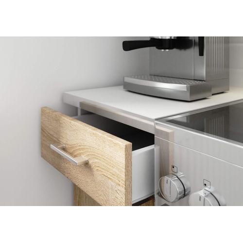 Ensemble De Cuisine Lima Blanc 180 Cm 7 Portes 1 Tiroir Façade Chêne Sonoma 8 Étagères 180x44,5x203