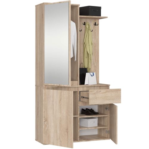 Ensemble De Meubles D'entrée Entro Chêne Sonoma Avec Armoire Et Miroir 95x35x183 Cm