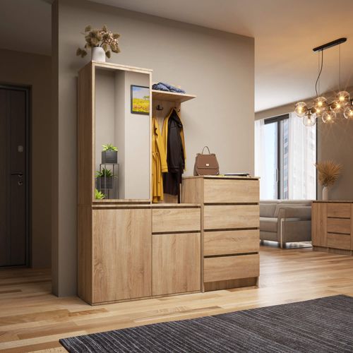 Ensemble De Meubles D'entrée Entro Chêne Sonoma Avec Armoire Et Miroir 95x35x183 Cm